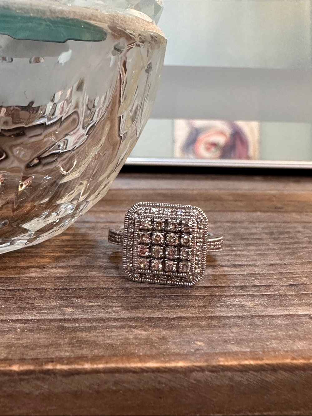 Square diamond Pavé Cluster Ring with chocolate and white diamonds. Silver - Picture 6 of 6